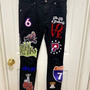 ETERNITY BC/AD MEN"S SLIM FIT PATCH JEANS BLACK SIZE 32X32